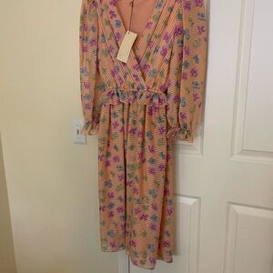 Vintage montaldos women’s size small floral Pink Long Sleeve V-Neck Sundress